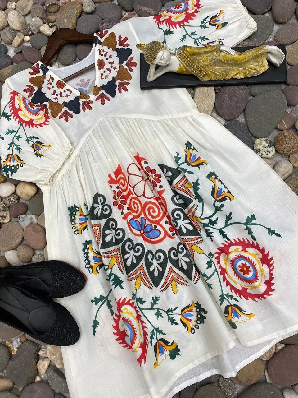 Floral Embroidered A-Line Cotton Dress - NextBuy