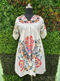 Floral Embroidered A-Line Cotton Dress - NextBuy