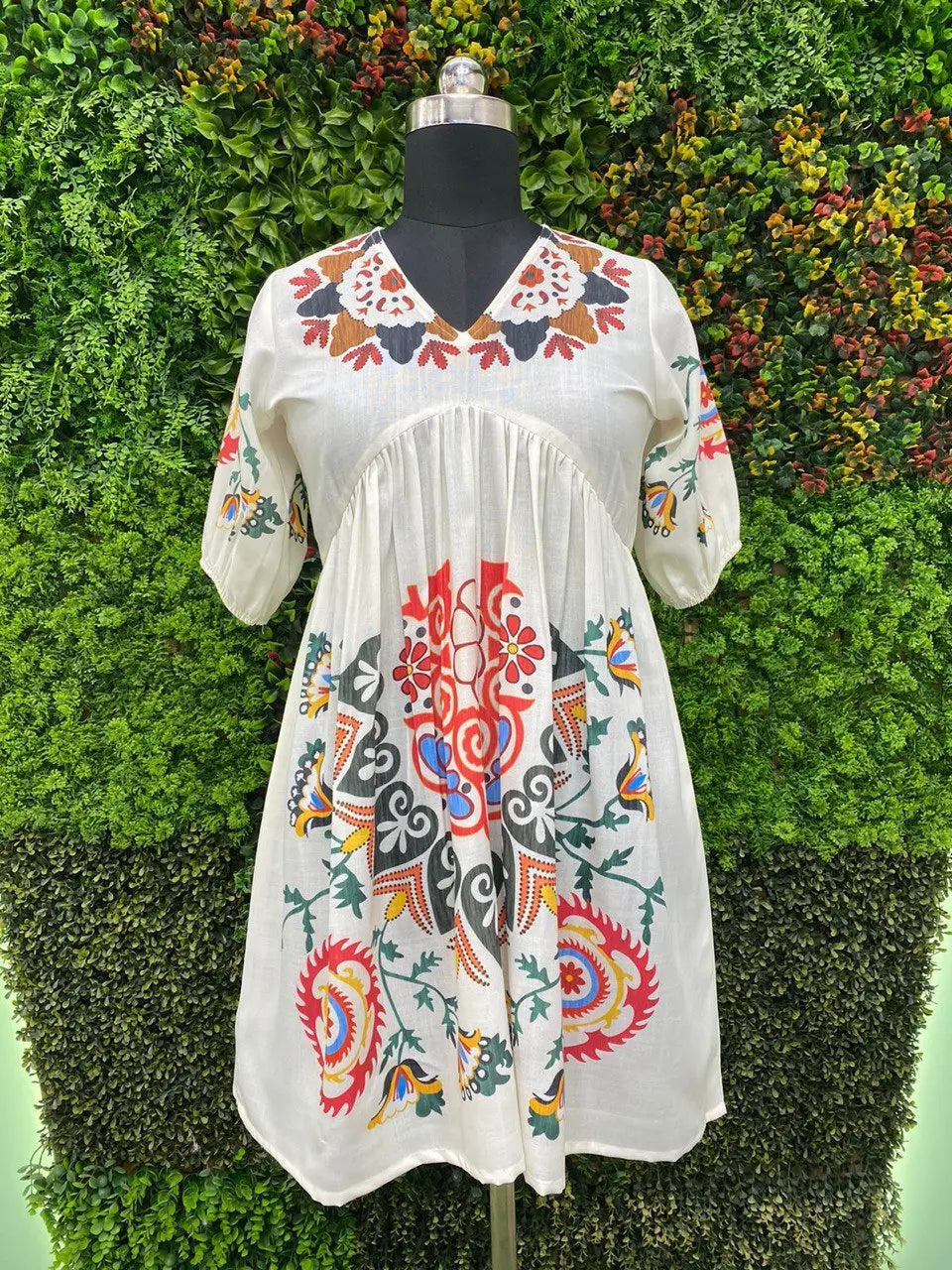 Floral Embroidered A-Line Cotton Dress - NextBuy