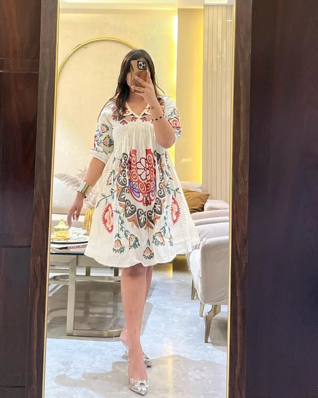Floral Embroidered A-Line Cotton Dress - NextBuy