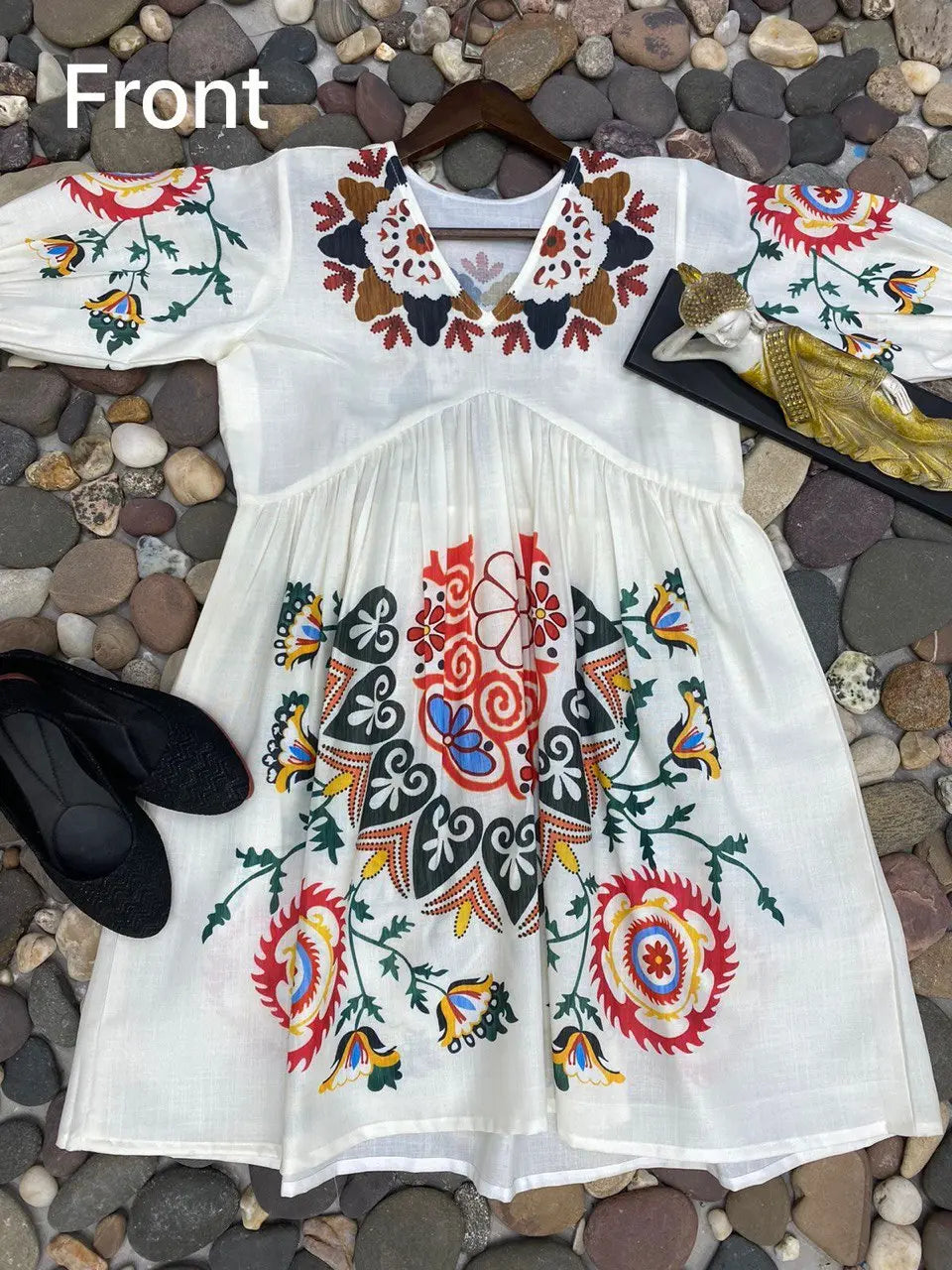 Floral Embroidered A-Line Cotton Dress - NextBuy