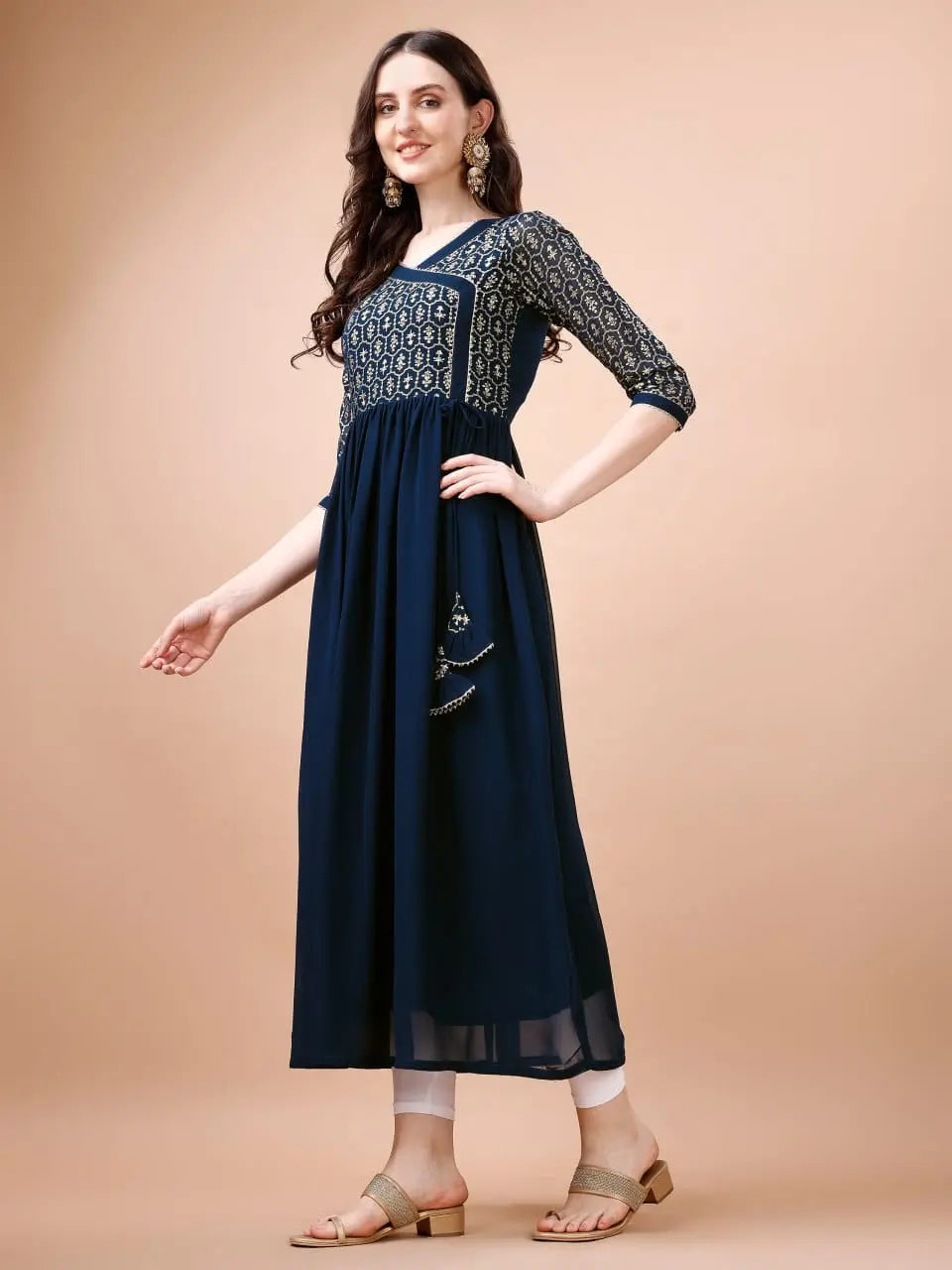 Foil Printed Angrakha Kurta With Handmade Latkan And Dupatta NextBuy