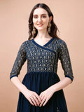 Foil Printed Angrakha Kurta With Handmade Latkan And Dupatta NextBuy