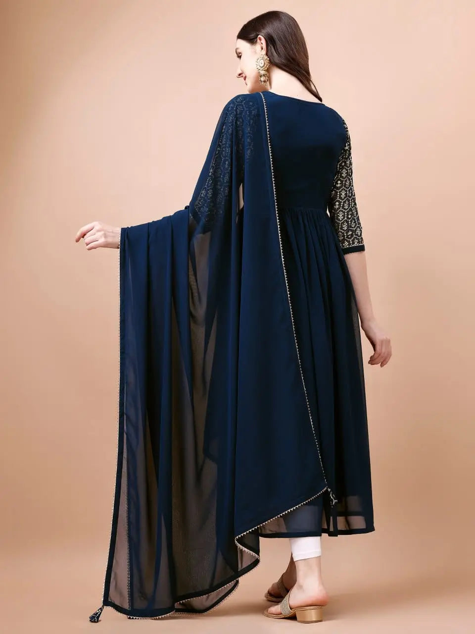 Foil Printed Angrakha Kurta With Handmade Latkan And Dupatta NextBuy