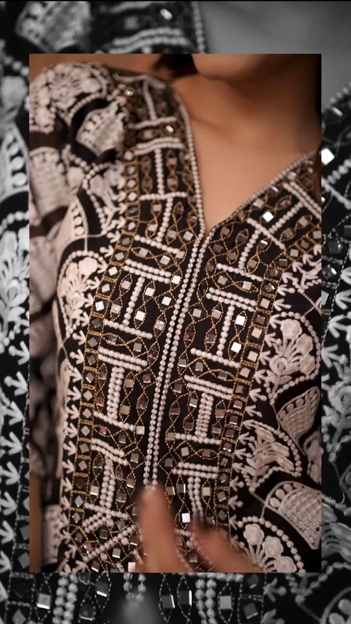 HEAVY COTTON THREAD EMBROIDED REAL MIRROR WORK TOP-PANT - NextBuy