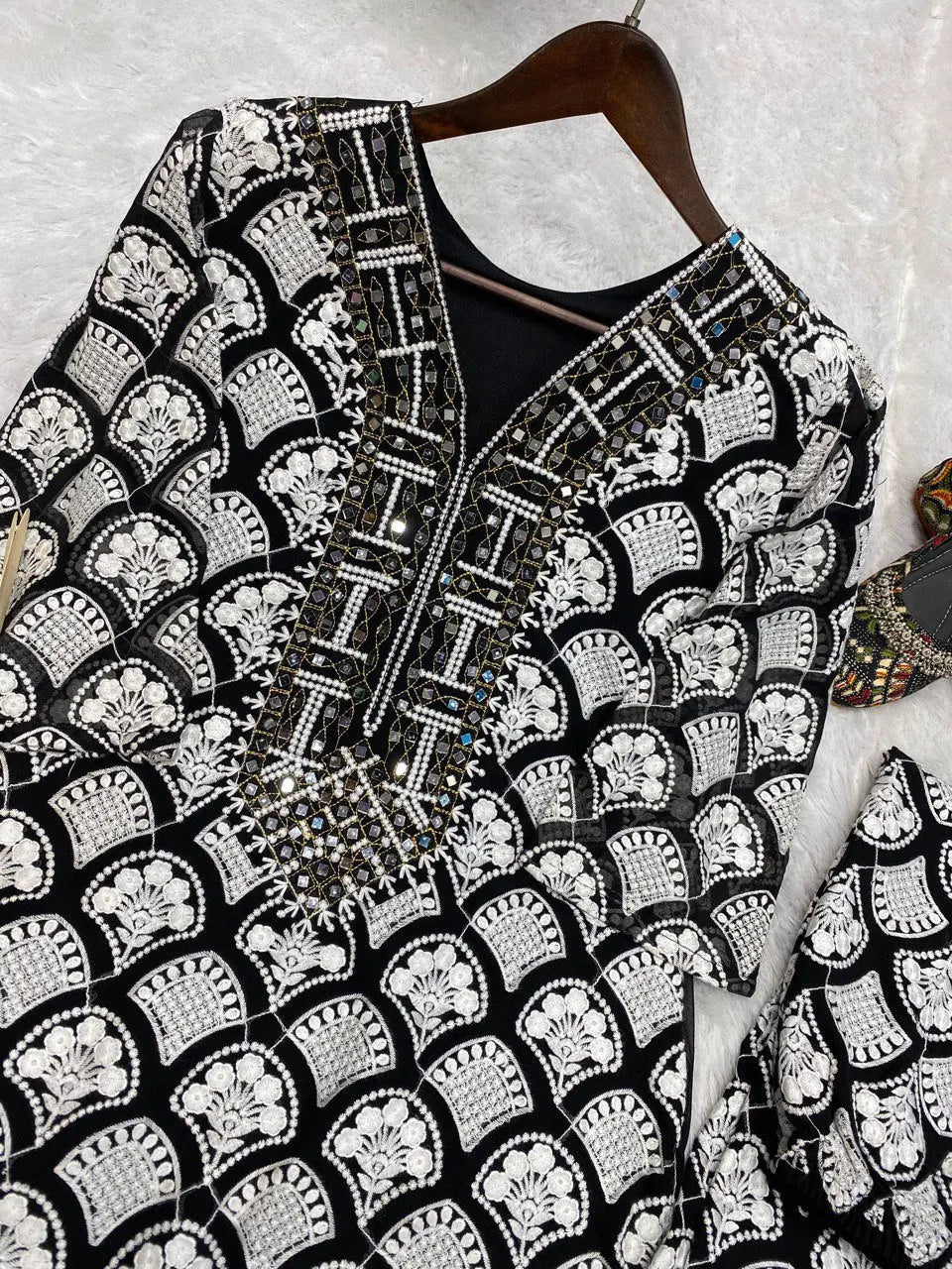 HEAVY COTTON THREAD EMBROIDED REAL MIRROR WORK TOP-PANT - NextBuy