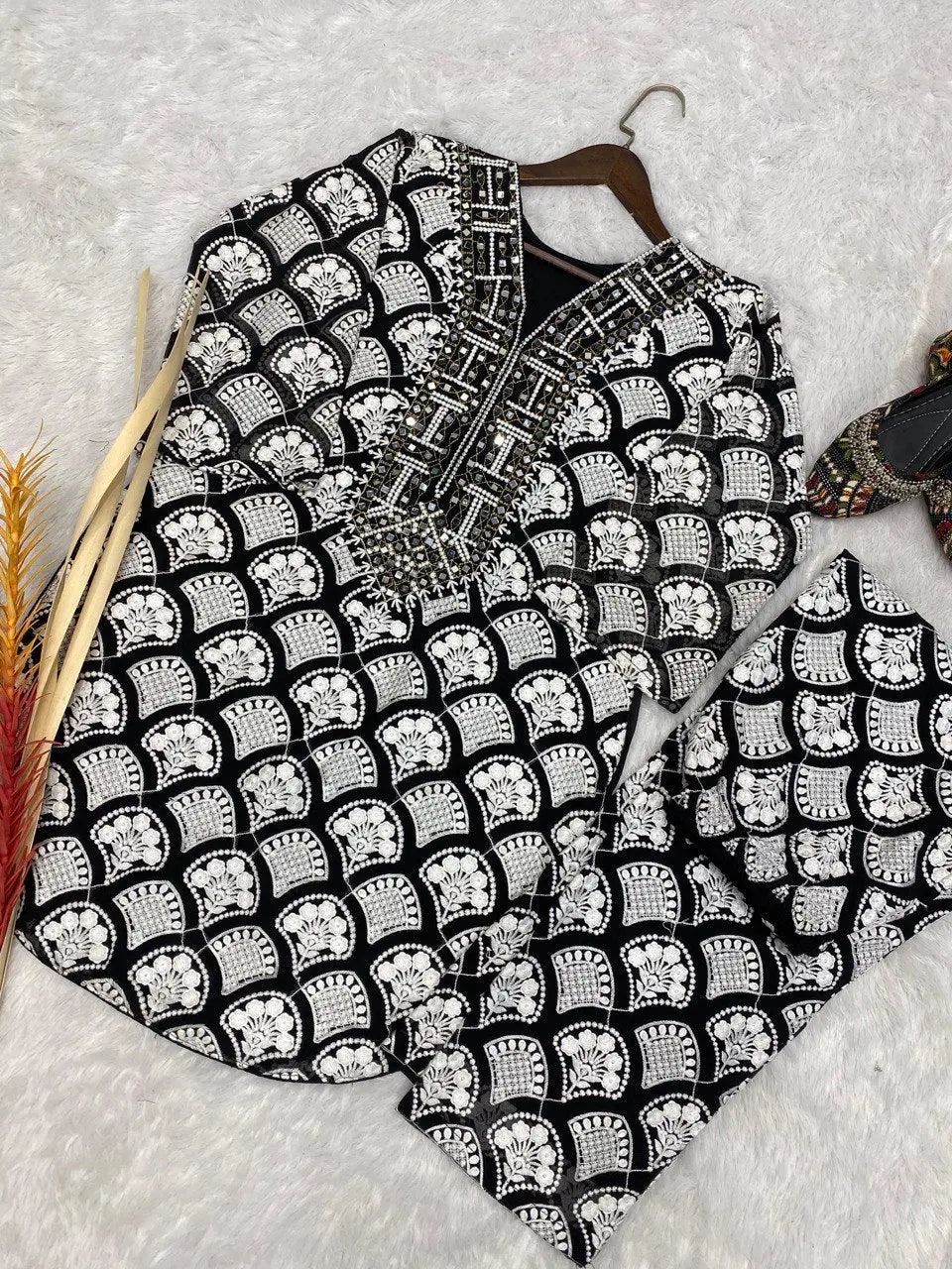 HEAVY COTTON THREAD EMBROIDED REAL MIRROR WORK TOP-PANT - NextBuy