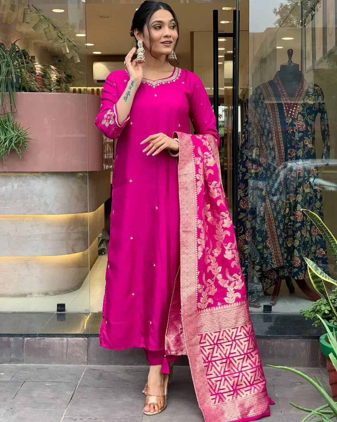 Embroidered Kurta, Trouser/Pant Dupatta Set - NextBuy