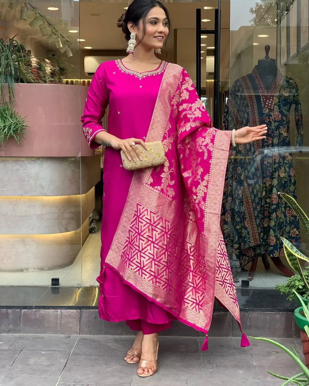 Embroidered Kurta, Trouser/Pant Dupatta Set - NextBuy
