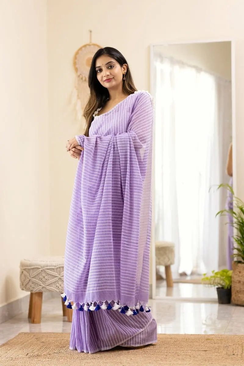 Saree - Soft LINEN Cotton Saree With Very Fancy Tassels Same As Shown In Picture NextBuy