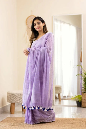 Saree - Soft LINEN Cotton Saree With Very Fancy Tassels Same As Shown In Picture NextBuy