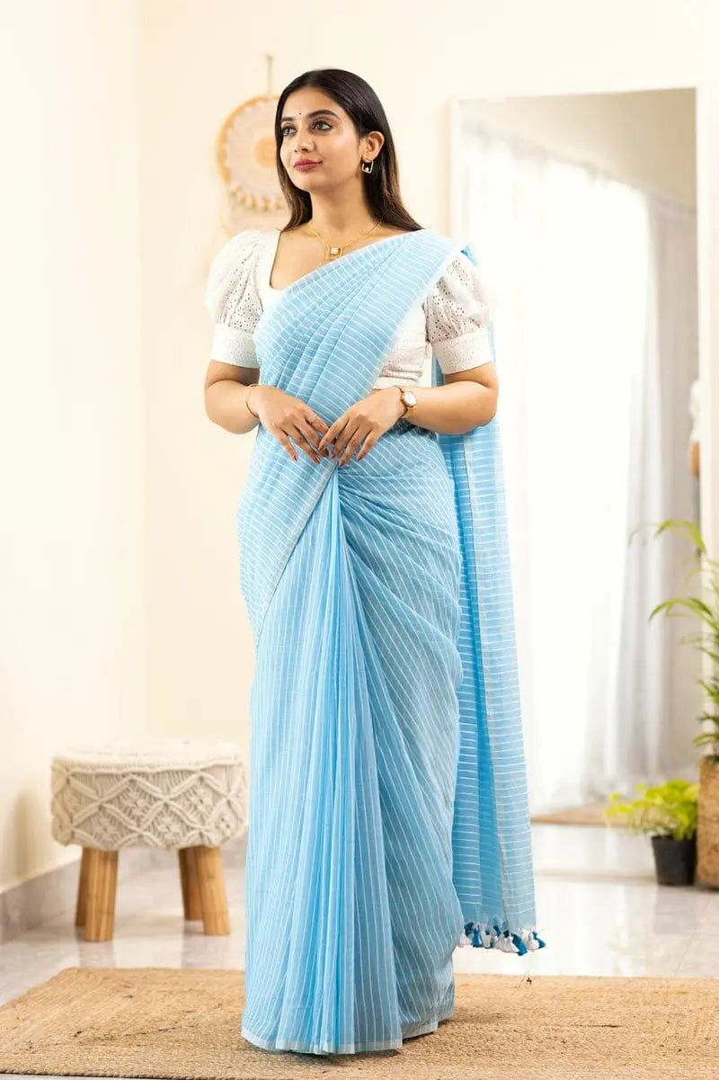 Saree - Soft LINEN Cotton Saree with Very Fancy Tassels Same as Shown In Picture NextBuy