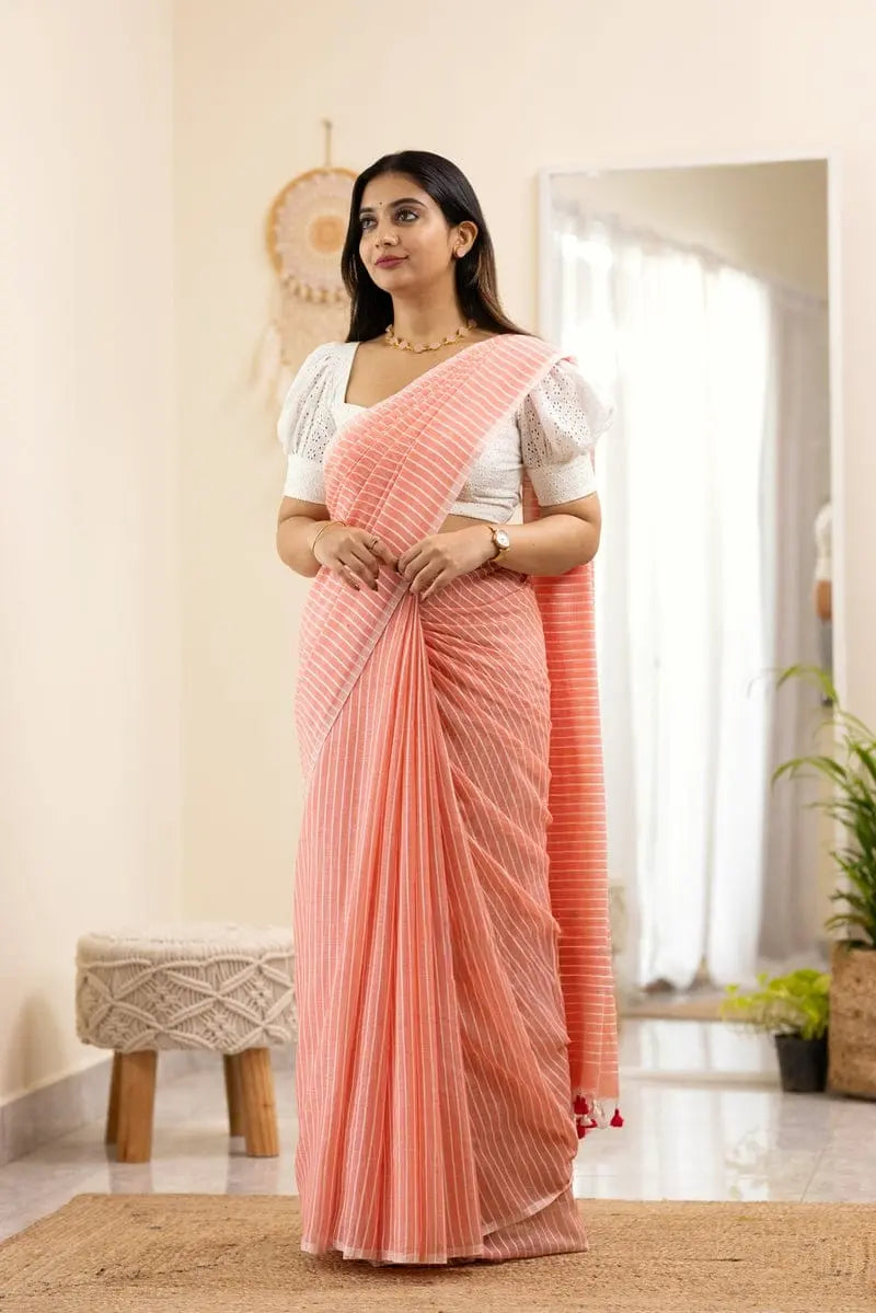 Saree - Soft LINEN Cotton Saree with Very Fancy Tassels Same as Shown In Picture NextBuy