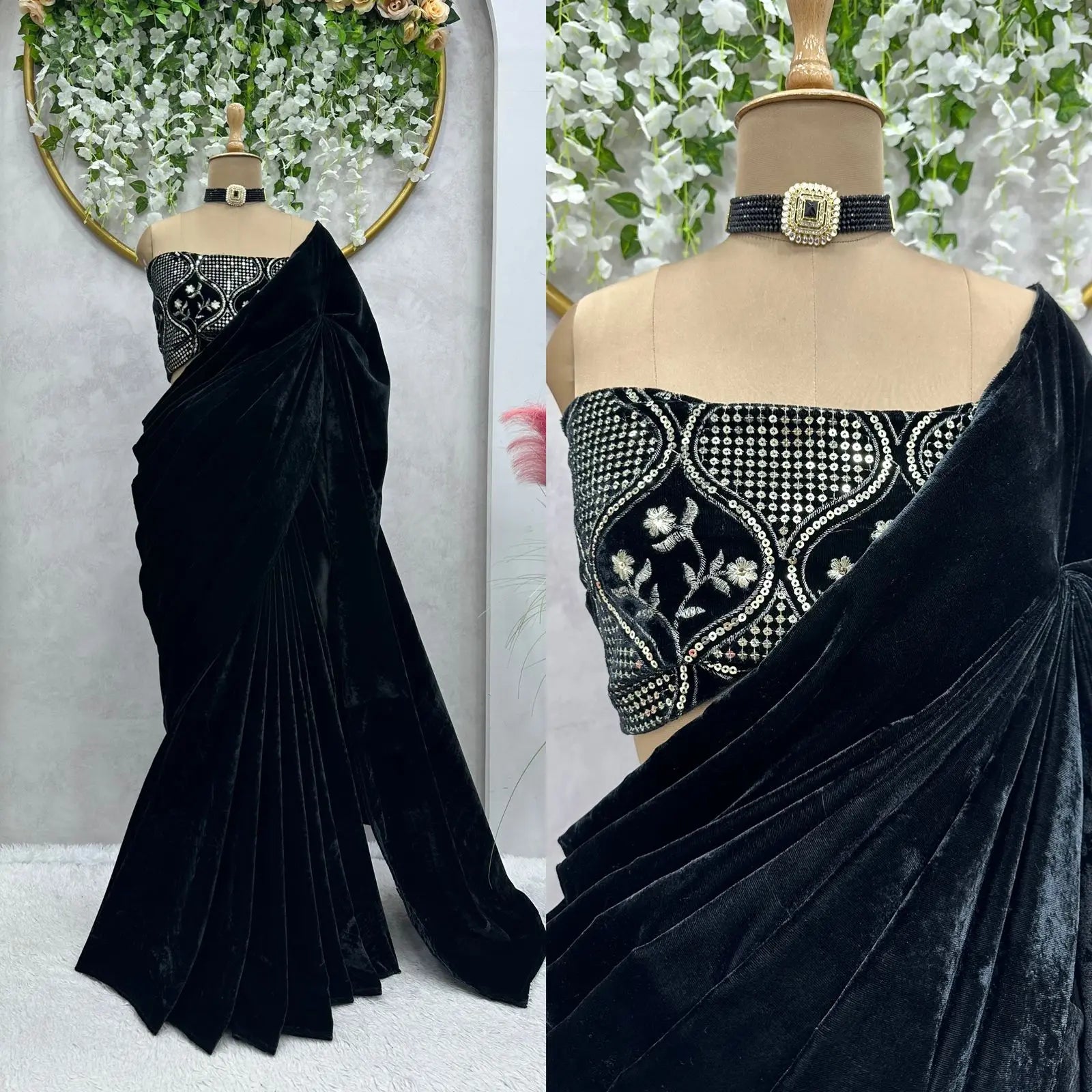Black Colour Sequence Work Designer Saree For Girls - NextBuy