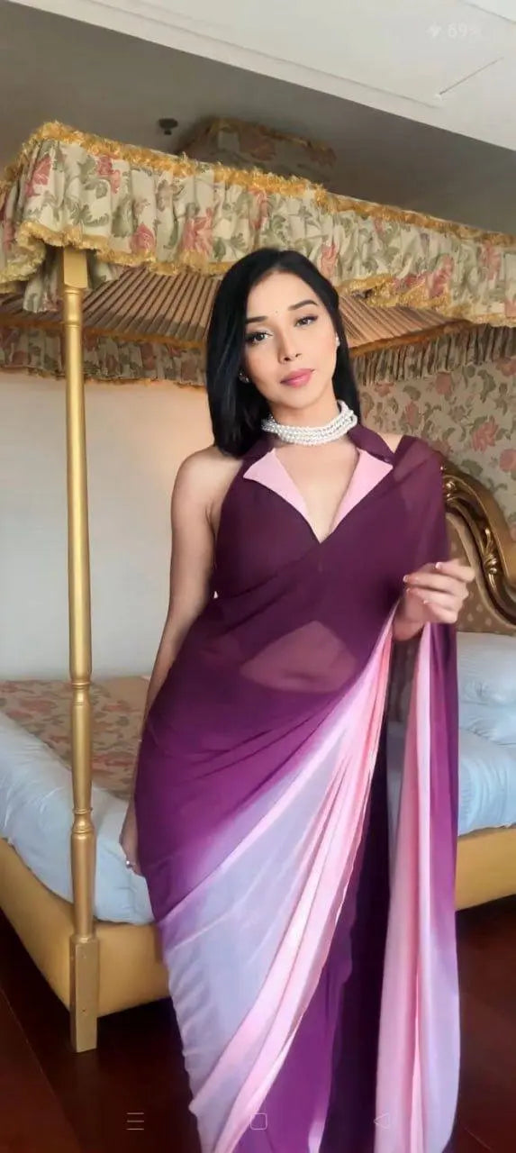 Georgette Ready To Wear Saree With Unstitched Blouse - NextBuy