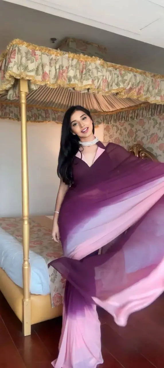 Georgette Ready To Wear Saree With Unstitched Blouse - NextBuy