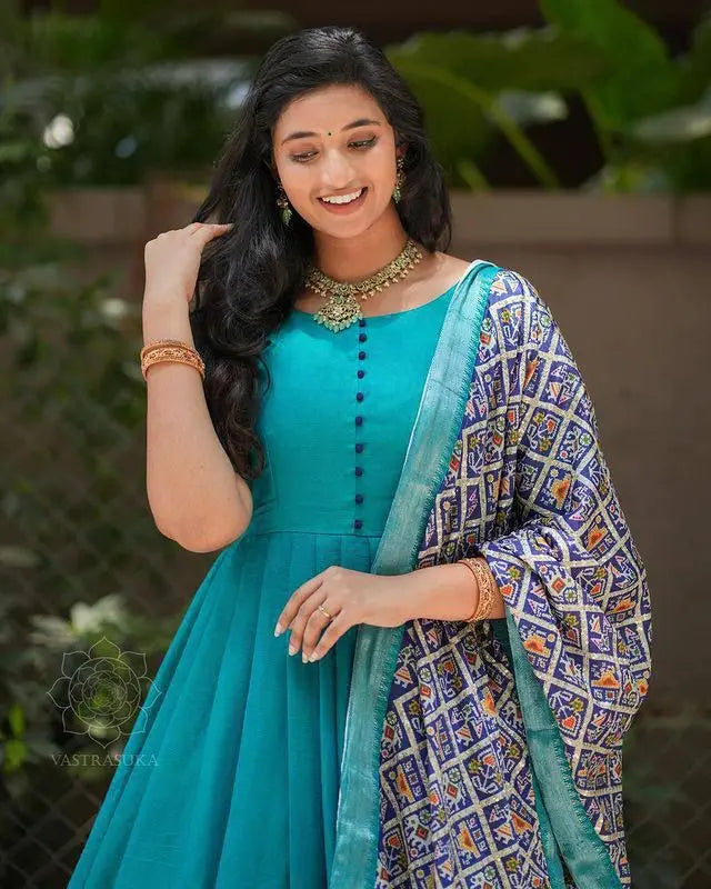 Women's Designer Patola Print Silk Grown With Chanderi Dupatta Sets Stitched - NextBuy
