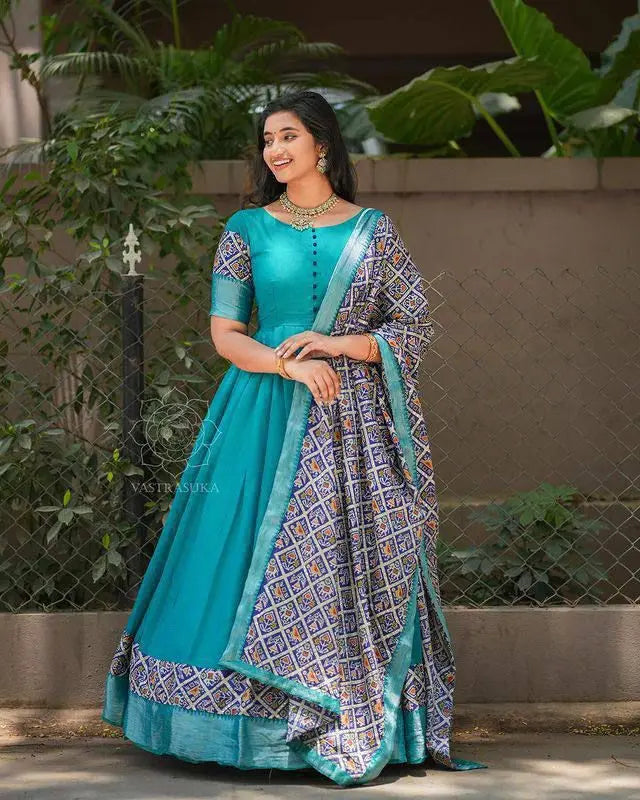 Women's Designer Patola Print Silk Grown With Chanderi Dupatta Sets Stitched - NextBuy