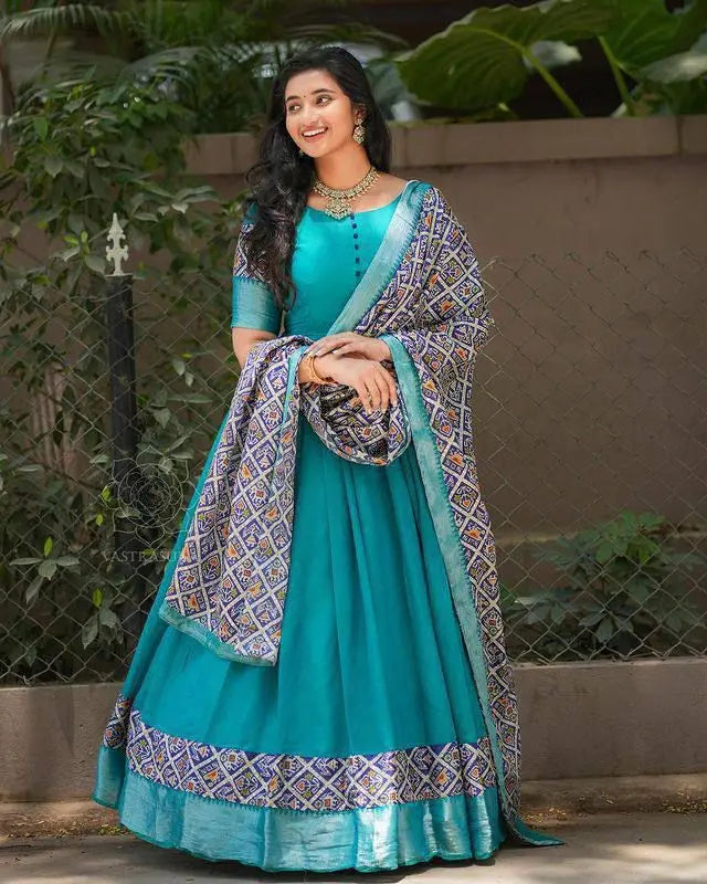 Women's Designer Patola Print Silk Grown With Chanderi Dupatta Sets Stitched - NextBuy
