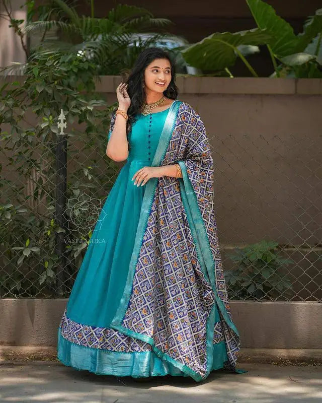 Women's Designer Patola Print Silk Grown With Chanderi Dupatta Sets Stitched - NextBuy