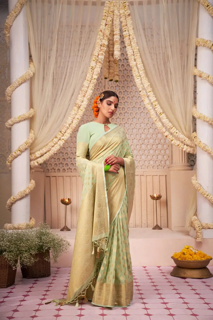 Women Woven Silk Saree with Contrast Border | FS - NextBuy