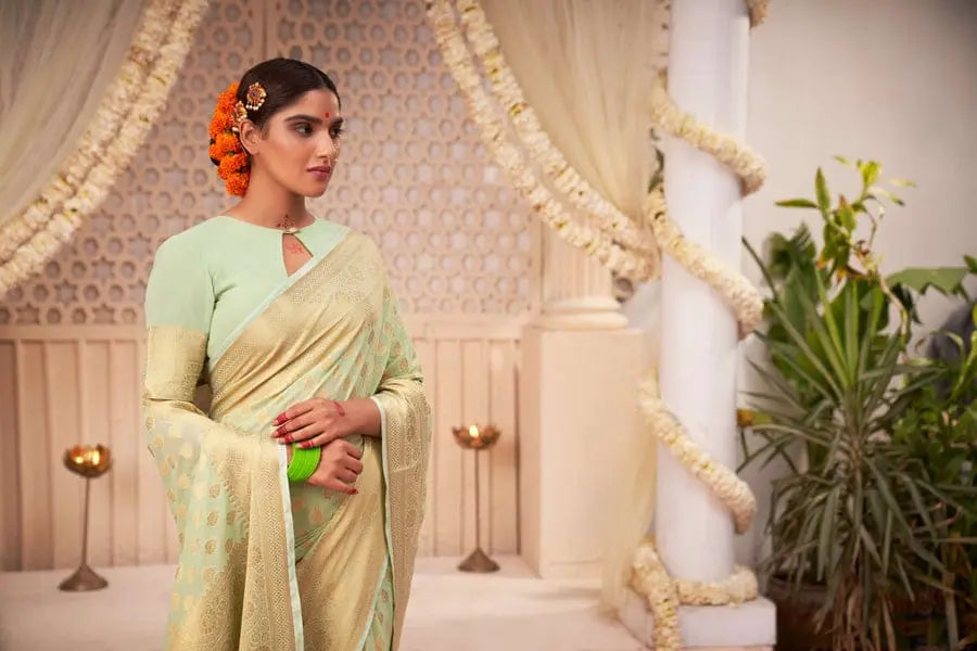 Women Woven Silk Saree with Contrast Border | FS - NextBuy