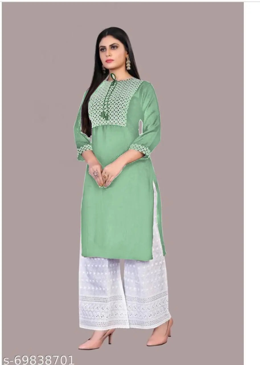 Rayon Embroidery Sequence Work Kurti with Cotton Chikan Kari Work Plazo Set NextBuy