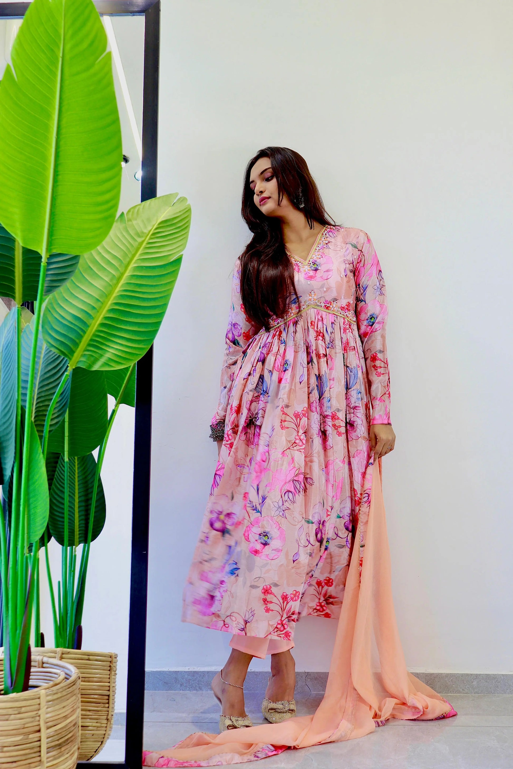 Chinon Soft With Digital Lily party wear Aliya cut Dresses Dupatta pant NextBuy