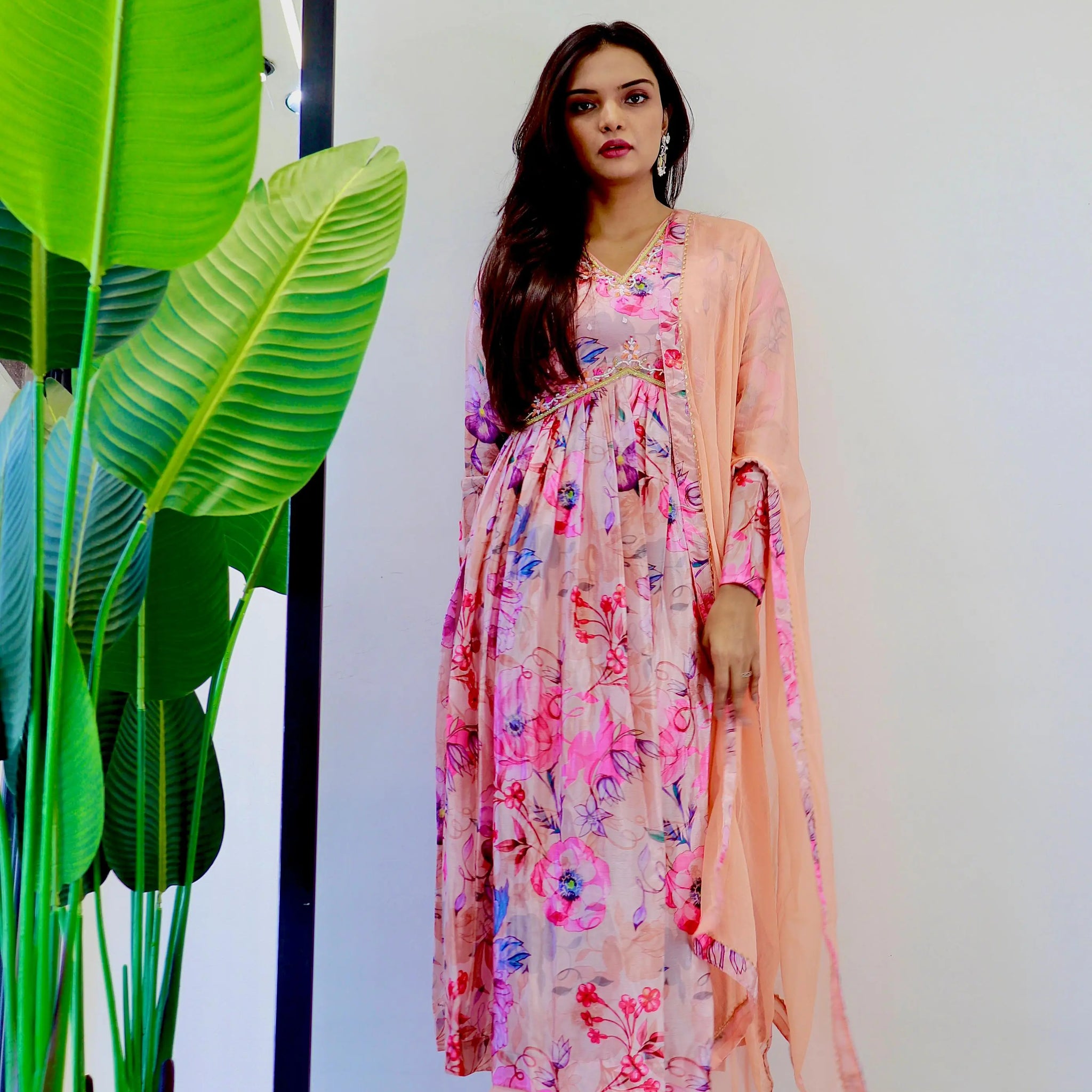 Chinon Soft With Digital Lily party wear Aliya cut Dresses Dupatta pant NextBuy