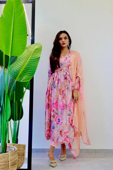 Chinon Soft With Digital Lily party wear Aliya cut Dresses Dupatta pant NextBuy