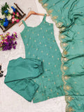 Floral Yoke Design Thread Work Round Neck Straight Kurta With Trousers & Dupatta NextBuy