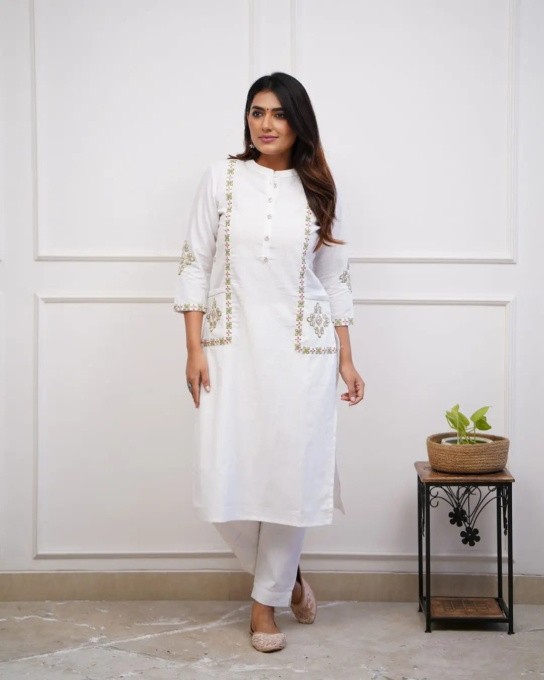 Stylish Pure Cotton Embroidered Kurta and Pant Set for women's NextBuy