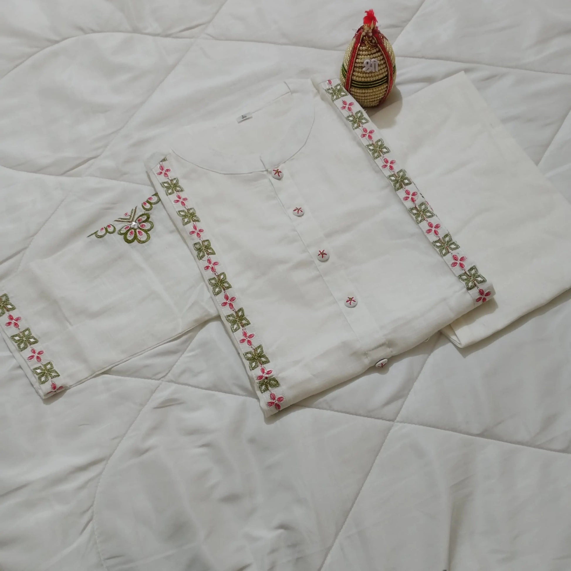 Stylish Pure Cotton Embroidered Kurta and Pant Set for women's NextBuy