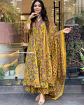 Beautiful Flower Print Beautiful Kurti Pant With Cotton Malmal Dupatta NextBuy