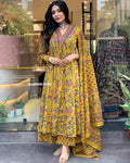 Beautiful Flower Print Beautiful Kurti Pant With Cotton Malmal Dupatta NextBuy