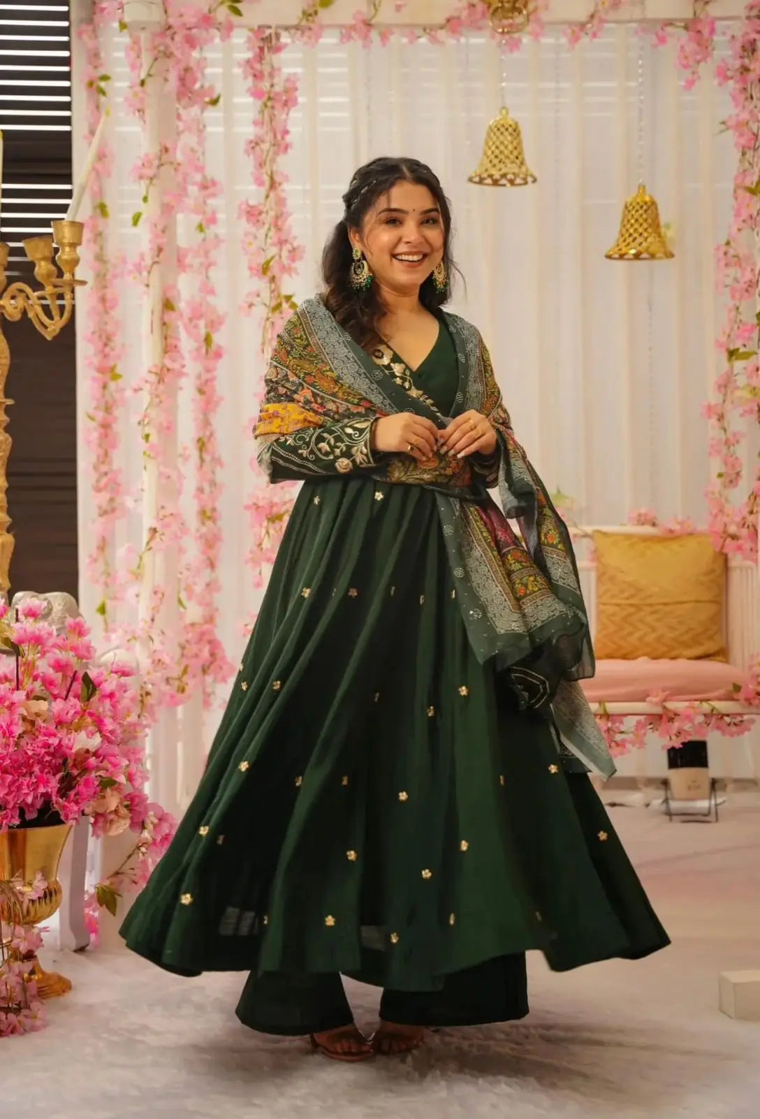 Designer Festival Collection In Pure Chinnon With Embroidery Sequence Work Gown And Dupatta Set NextBuy