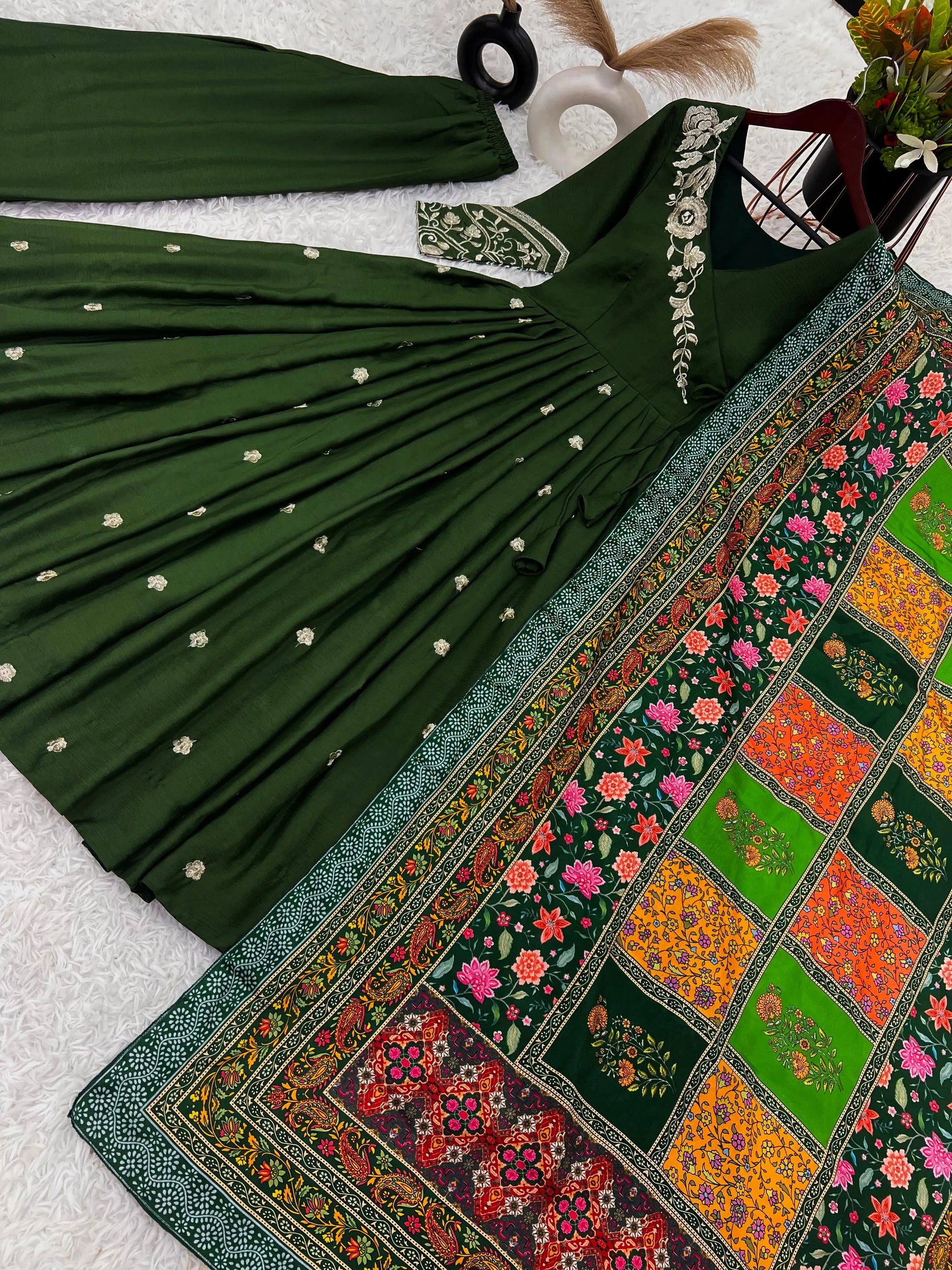Designer Festival Collection In Pure Chinnon With Embroidery Sequence Work Gown And Dupatta Set NextBuy