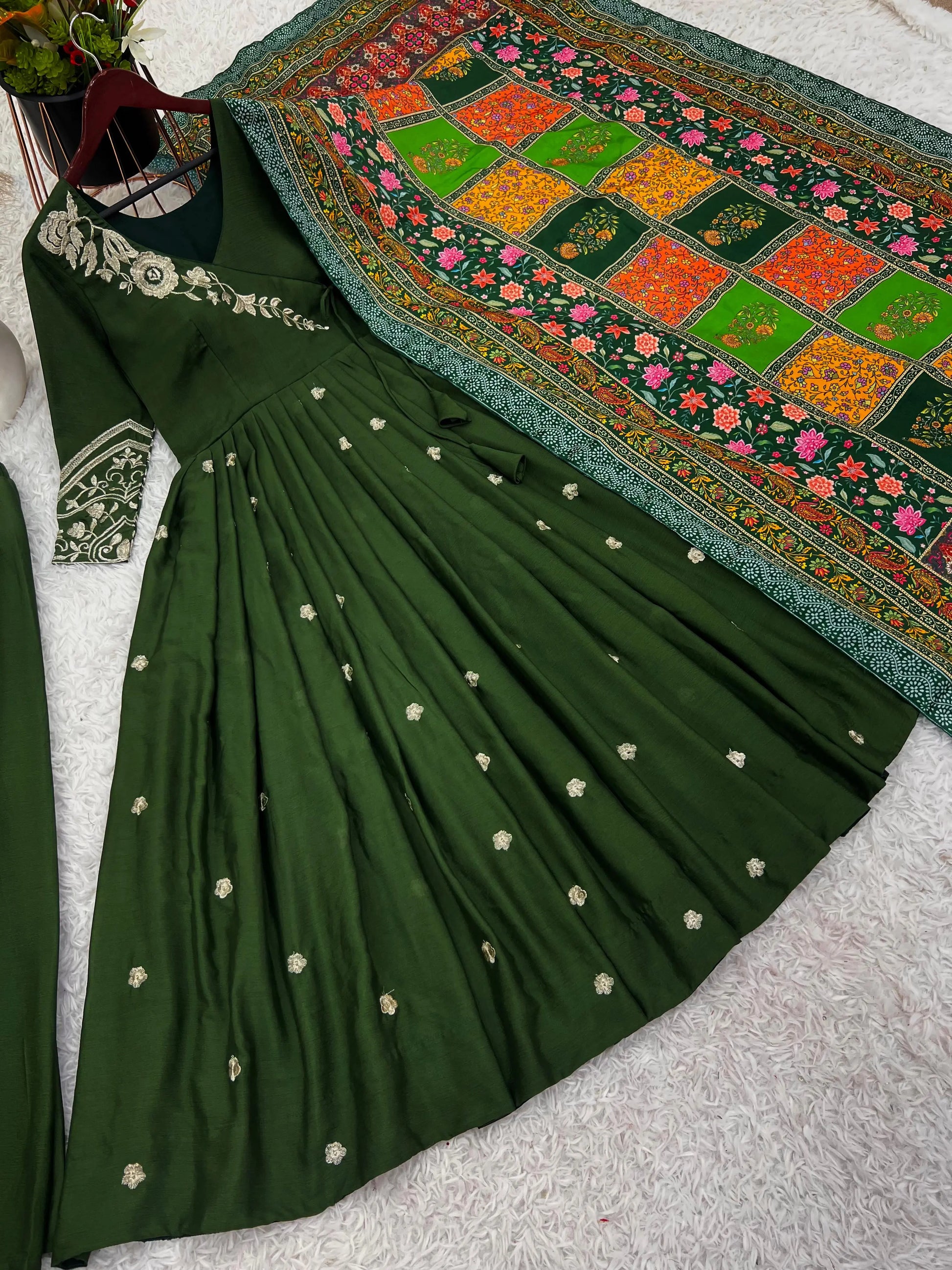 Designer Festival Collection In Pure Chinnon With Embroidery Sequence Work Gown And Dupatta Set NextBuy