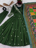 Designer Festival Collection In Pure Chinnon With Embroidery Sequence Work Gown And Dupatta Set NextBuy