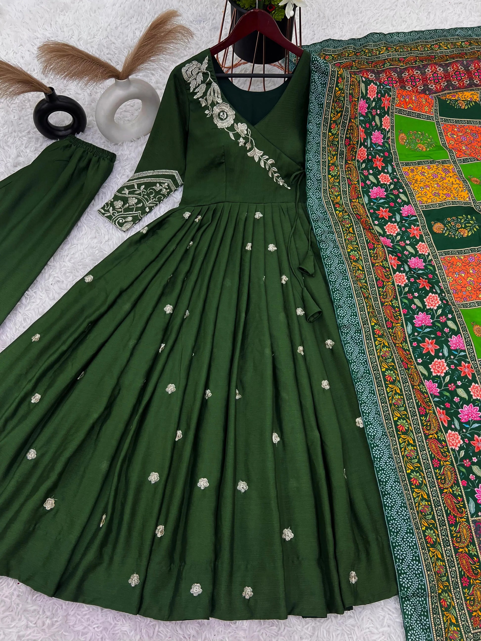 Designer Festival Collection In Pure Chinnon With Embroidery Sequence Work Gown And Dupatta Set NextBuy