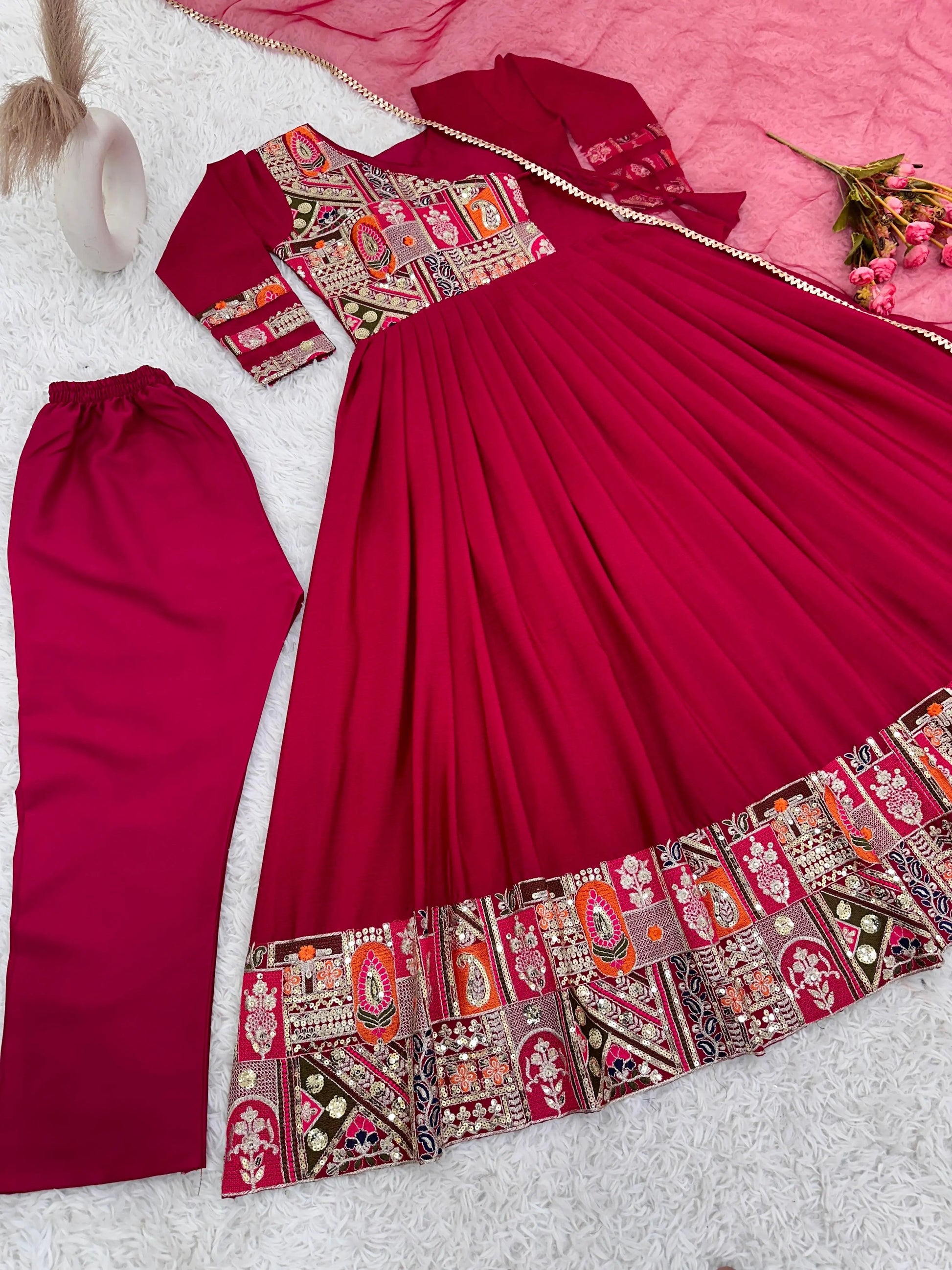 Designer Party Wear Look Full Heavy Embroidery Sequence Work Gown With Fully Stiched and Dupatta Ready to Wear NextBuy
