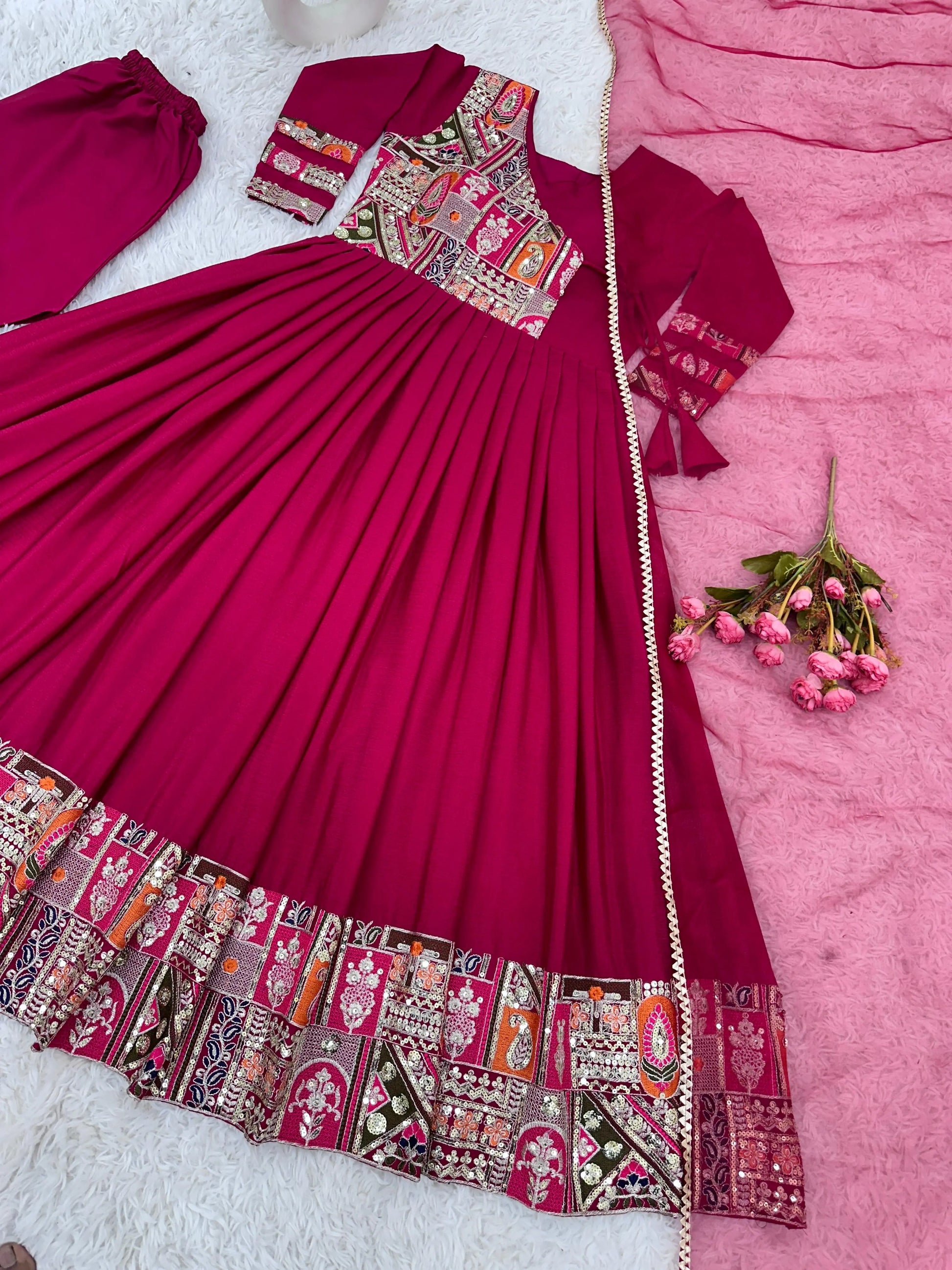 Designer Party Wear Look Full Heavy Embroidery Sequence Work Gown With Fully Stiched and Dupatta Ready to Wear NextBuy