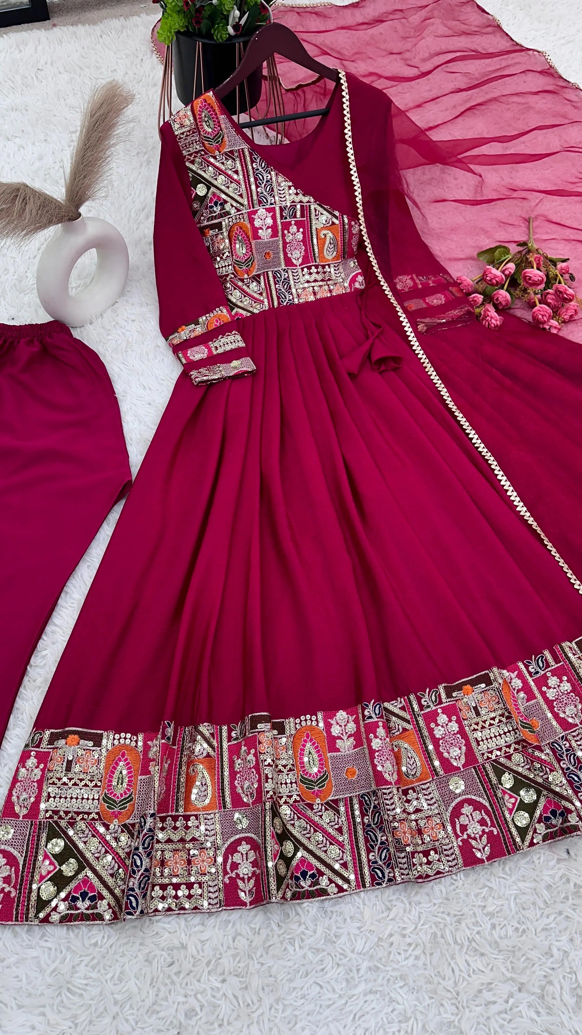 Designer Party Wear Look Full Heavy Embroidery Sequence Work Gown With Fully Stiched and Dupatta Ready to Wear NextBuy