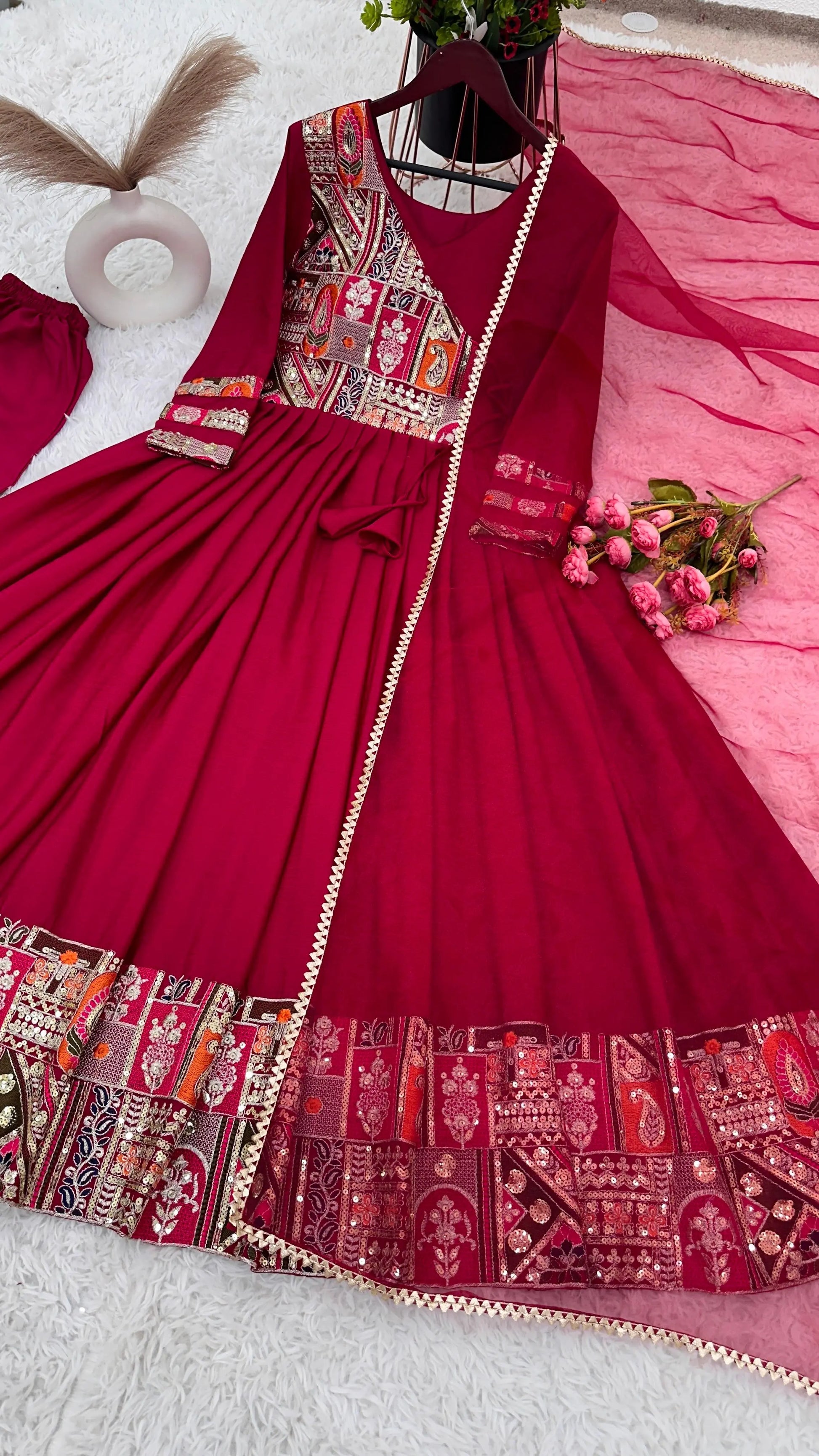 Designer Party Wear Look Full Heavy Embroidery Sequence Work Gown With Fully Stiched and Dupatta Ready to Wear NextBuy