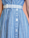 Cotton Striped Western Midi Dress With Embroidered Belt NextBuy
