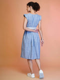 Cotton Striped Western Midi Dress With Embroidered Belt NextBuy