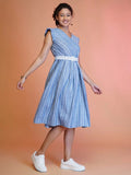 Cotton Striped Western Midi Dress With Embroidered Belt NextBuy