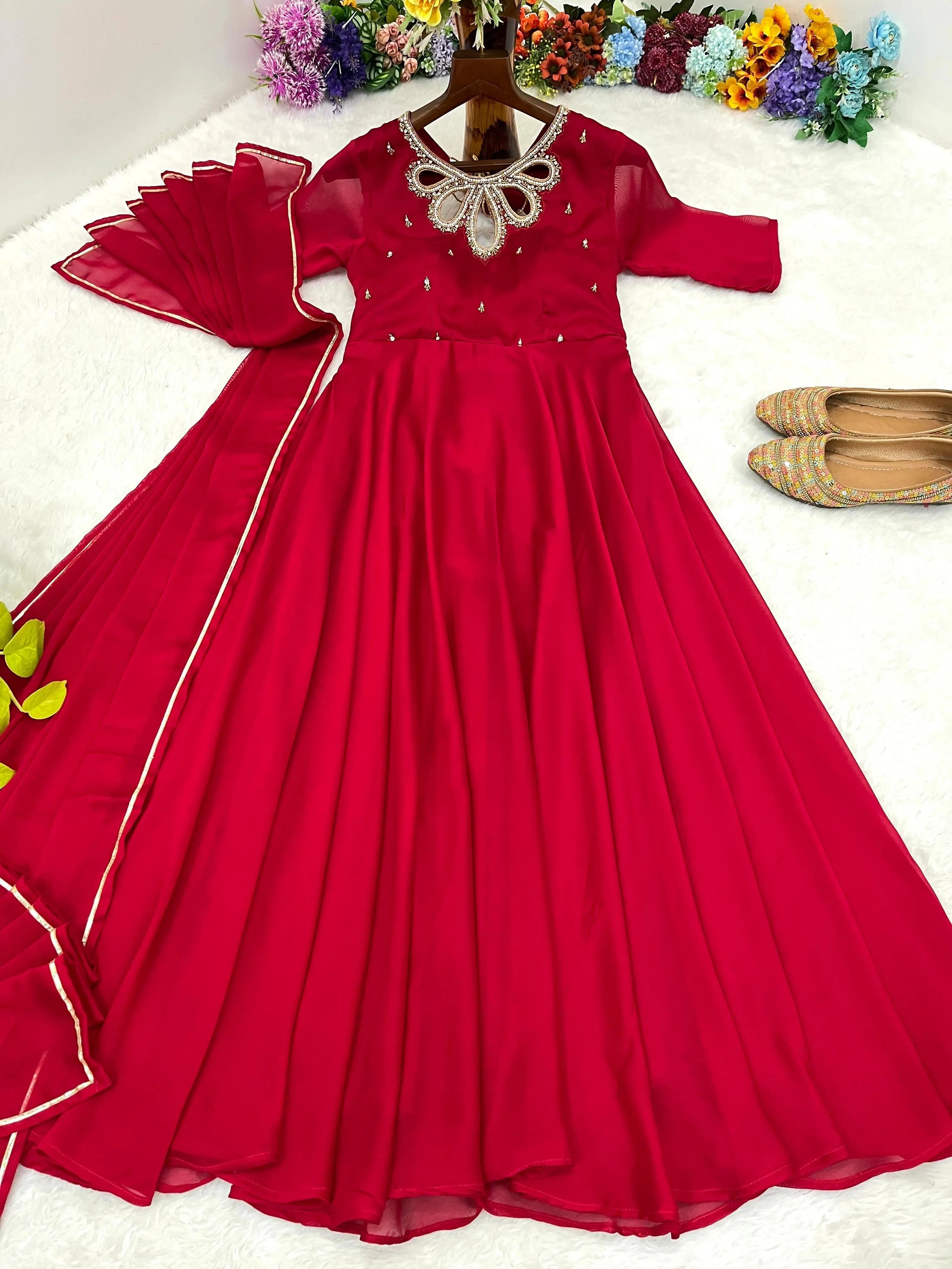 Party Wear Look Back Rangoli Gerorrget Gown With Dupatta Set NextBuy
