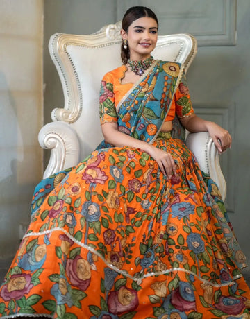 Beautiful Orange Colour Readymade Kalamkari Print Lehenga Choli Set NextBuy