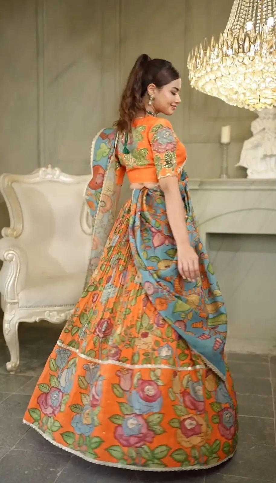 Beautiful Orange Colour Readymade Kalamkari Print Lehenga Choli Set NextBuy